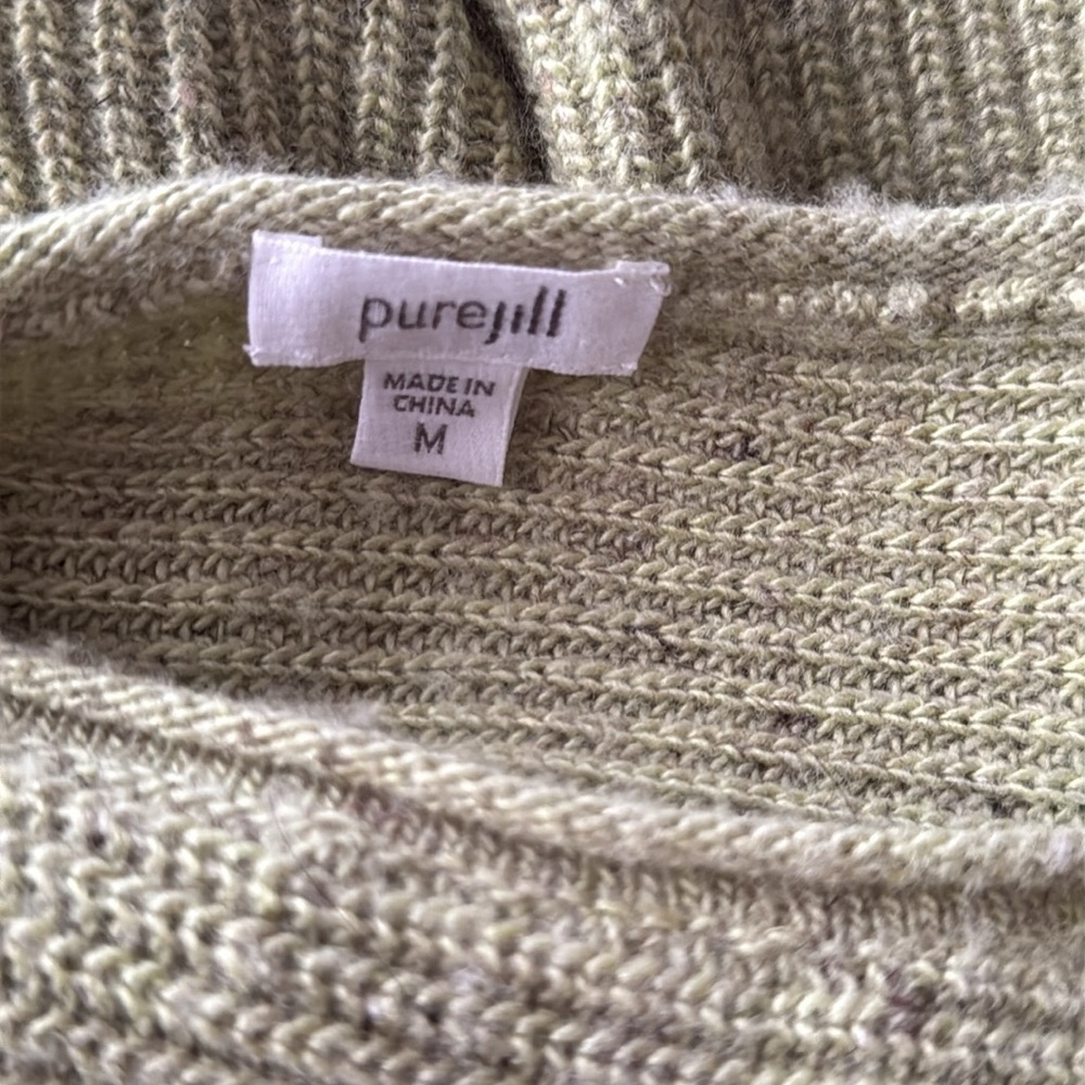 PURE JILL Green Soft Wool Linen Blend Oversized Half Sleeve Sweater Top Size M - Picture 8 of 9